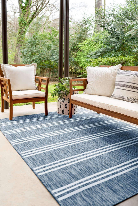Unique Loom Outdoor Collection Area Rug - Anguilla (9' x 12' Rectangle, Blue/ Ivory)