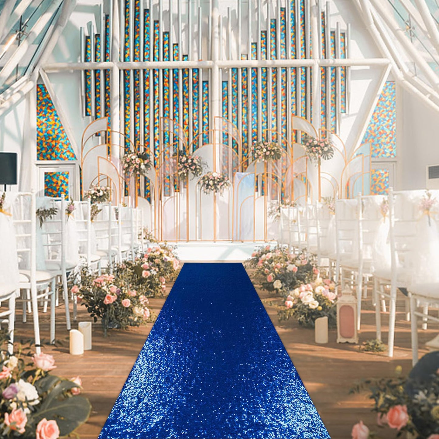 PartyDelight Wedding Aisle Runner Navy Blue Sequin Carpet Sparkly Rug for Ceremony Indoor Outdoor Engagement Decoration 2FTx15FT