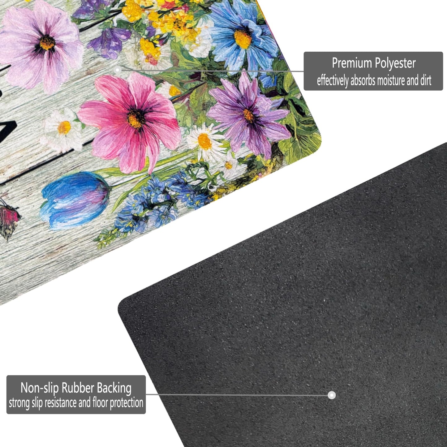 XADP Welcome Mat 17x29 Inch Spring Summer Outdoors Indoors Front Door Mat, Low Profile Doormat for Outside Inside Home Entrance, Non Slip Rubber Back Floor Rugs for Entryway, Flower