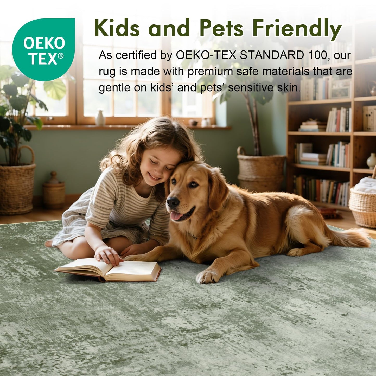 6x9 Ft Large Area Rugs for Living Room, Soft Non-Slip Washable Rugs Modern Abstract Pattern Carpet for Bedroom Indoor Floor Nursery Home Decor (Green)