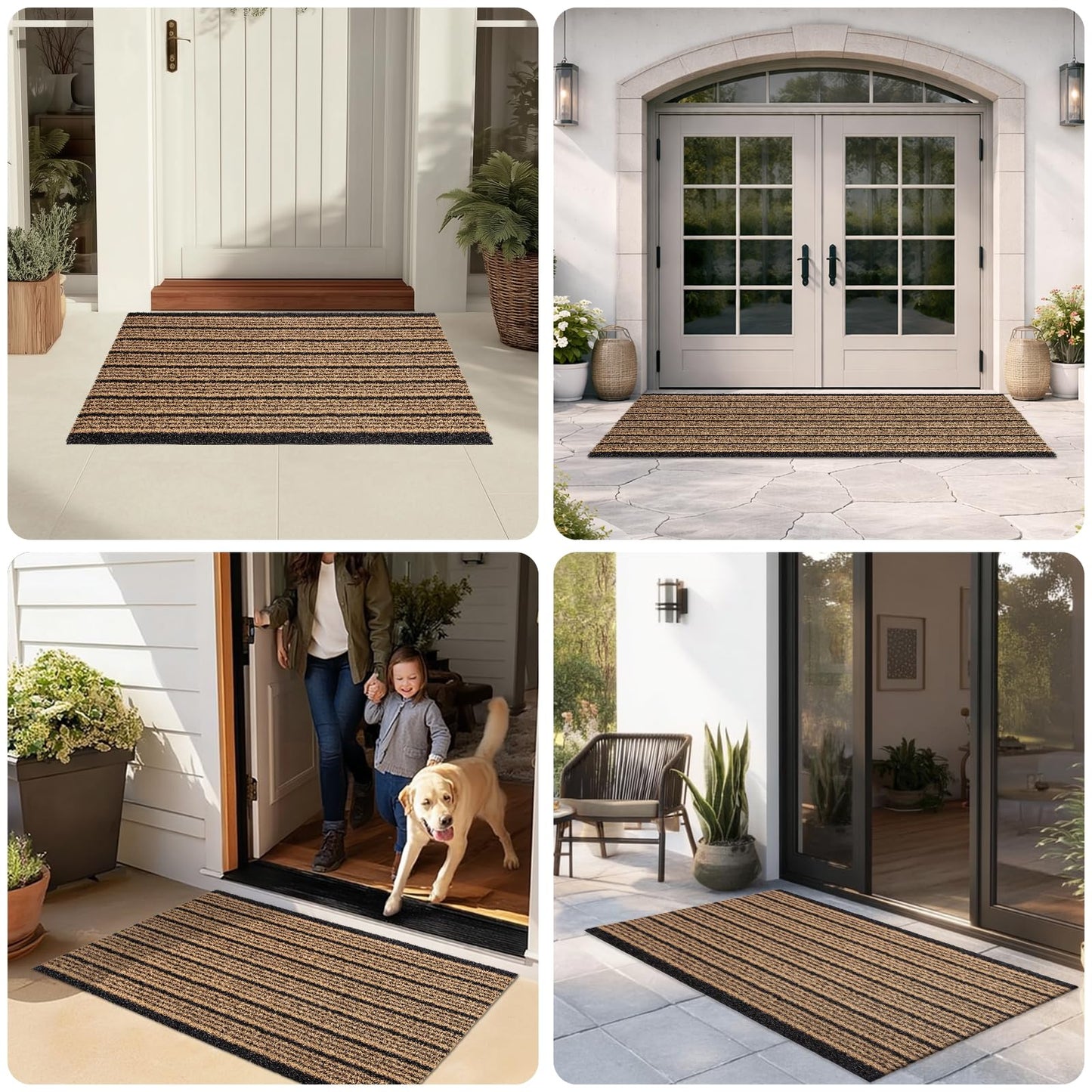 DOMUSTEX Outdoor Front Door Mat 24" x 36", Dirt Trapping Outside Entrance Rug, Non Slip Shoe Scraper, Heavy Duty Commercial Rug for Patio, Garage, Traffic Area, Office, Roll Packing