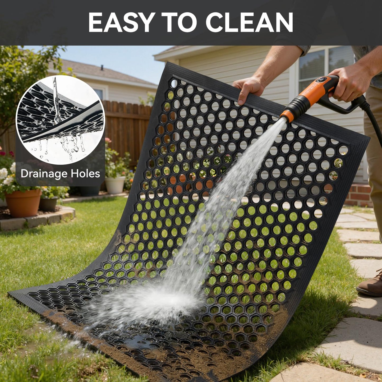 RESARE Large Door-Mat Outside Entrance 47"x32", Commercial Outdoor Rubber Mat Non-Slip Waterproof, Heavy Duty Drainage Doormat Stain Resist Welcome-Mat for Front Door Garage Kitchen Floor