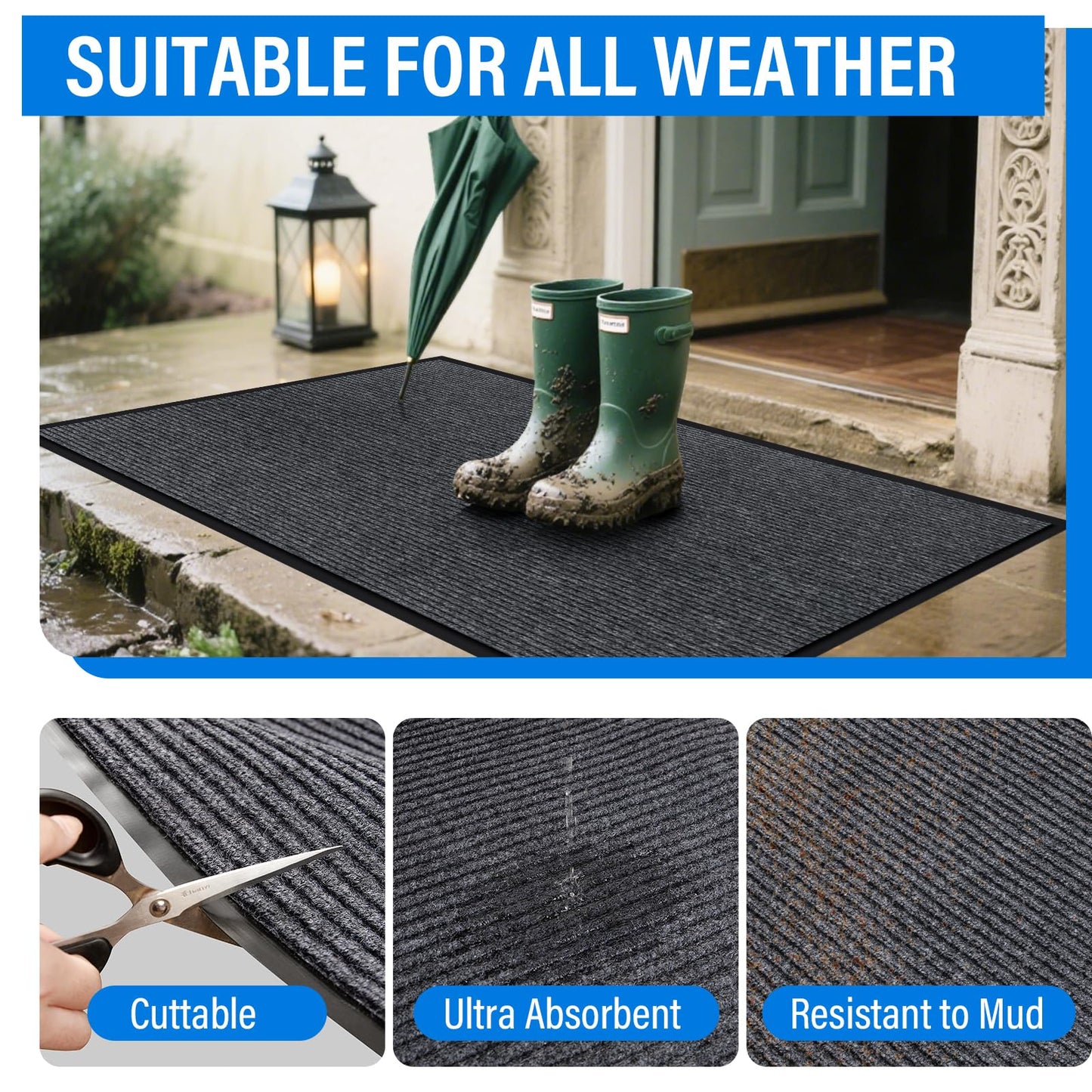 3' X 5' Durable Front Door Mat Indoor Outdoor Entrance, Commercial Door Floor Mat Heavy Duty Non-Slip Backing Entryway Doormats, Outdoor Mats for Home Entrance & Commercial High Traffic Area