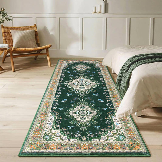 HOMORE Vintage Runner Rug-2x6 Runner Rug for Bedroom Non Slip Washable Hallway Runners Rugs for Kitchen Floor Carpet for Entryway Living Room Laundry Dorm Office, Green