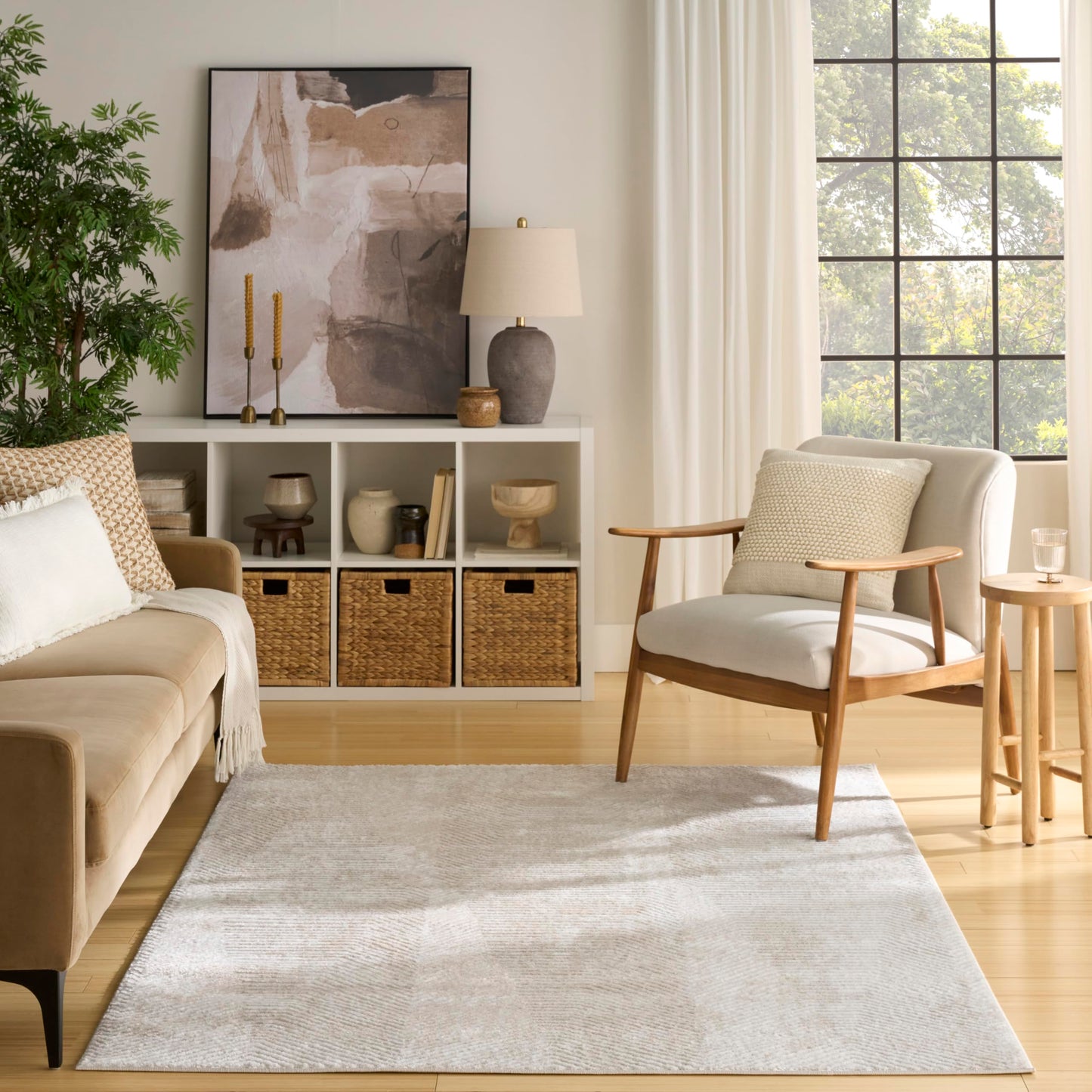 Nourison Home Dekor Ivory Beige 5'3" x 7' Area Rug - Easy Clean, Non Shedding, Bed Room, Living Room, Dining Room, Kitchen (5' x 7')