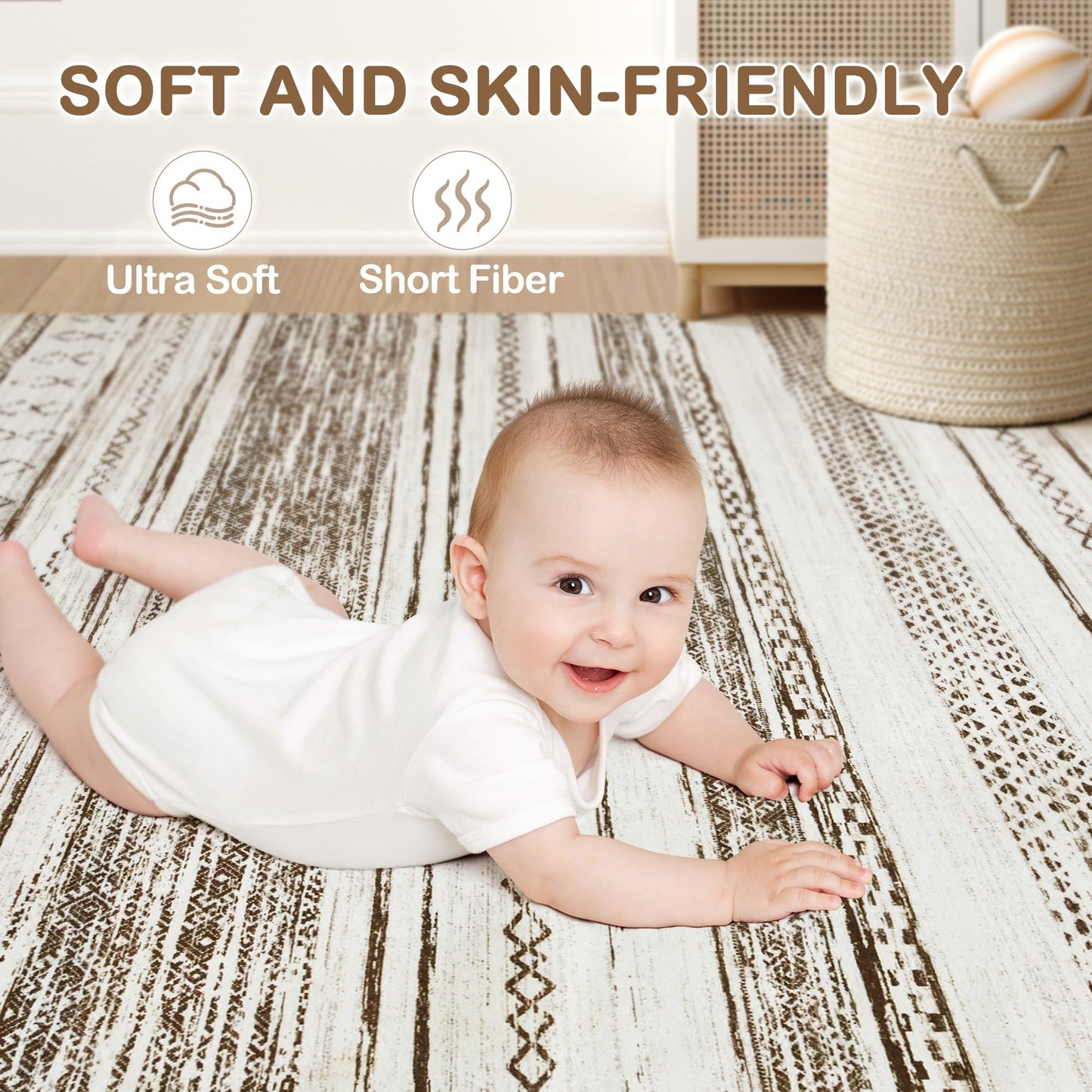 Tortania Area Rug Living Room Rugs - 6x9 Washable Large Soft Neutral Boho Moroccan Bohemian Farmhouse Rug Indoor Floor Carpet for Bedroom Under Dining Table Home Office Decor - Cream Brown