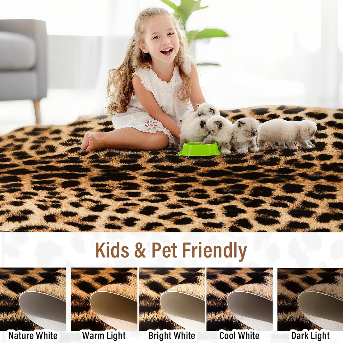 AROGAN Premium Leopard Print Rug 4.6x5.2 Feet, Machine Washable Faux Fur Cheetah Rug, Non-Slip Animal Print Hide Leopard Skin Area Rug for Bedroom Living Room Home Decor