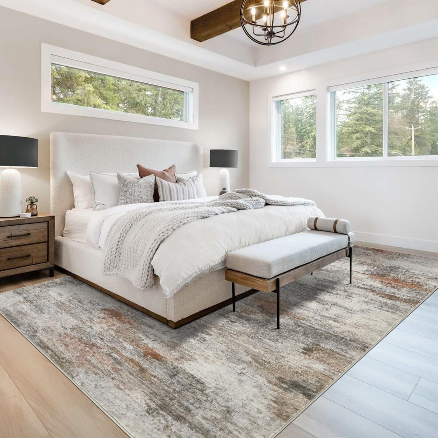 Boraya Area Rugs for Living Room: 8x10 Washable Neutral Modern Rug for Bedroom Large Soft Abstract Dining Room Rugs Indoor Floor Low Pile Carpet for Home Office Nursery - Rust Grey