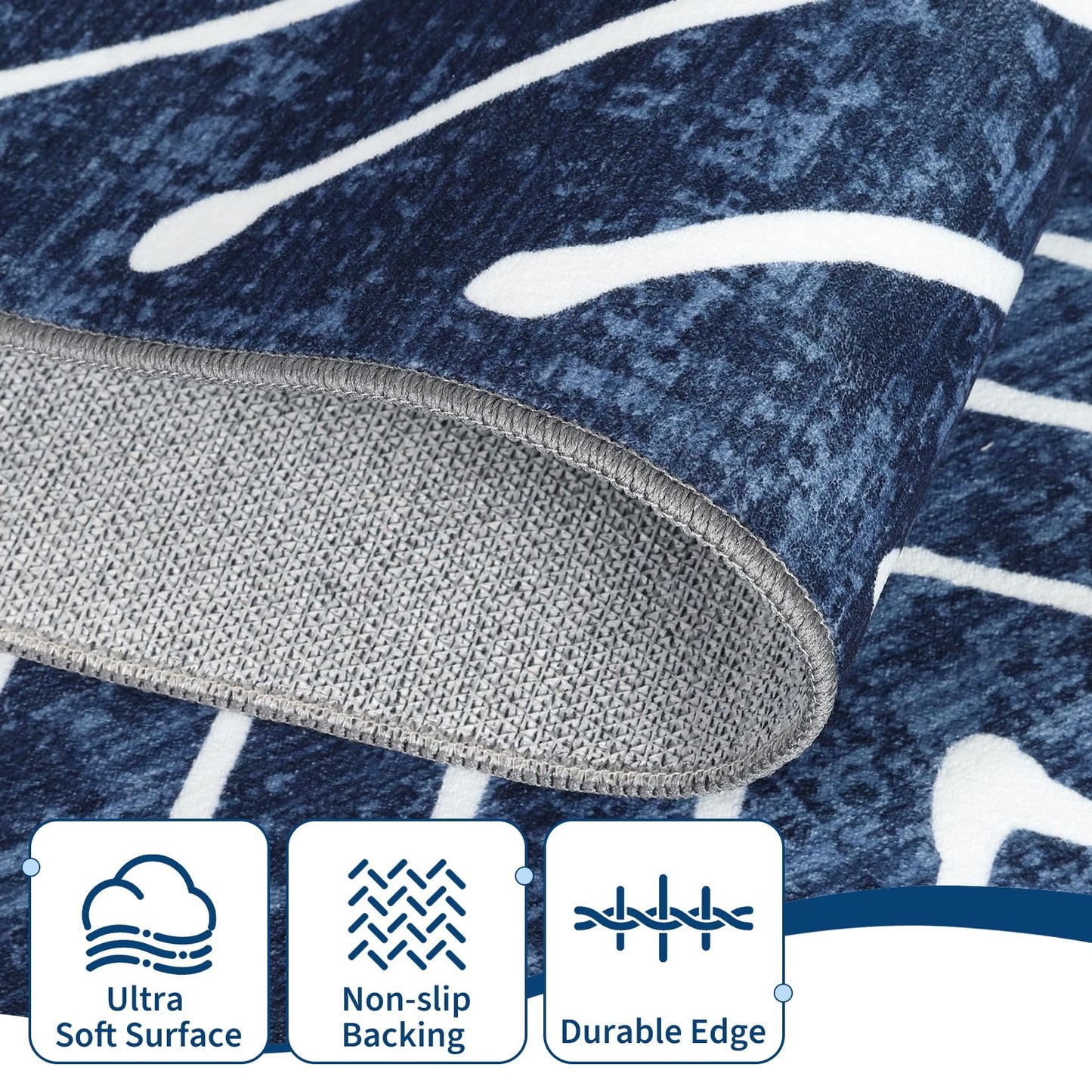ROYHOME Area Rug 9x12 Living Room Rug Non Slip Modern Bedroom Stain Resistant Dining Room Throw Rug Geometric Area Rug Low Pile Untra Soft Contemporary Accent Carpet for Home Office, Navy