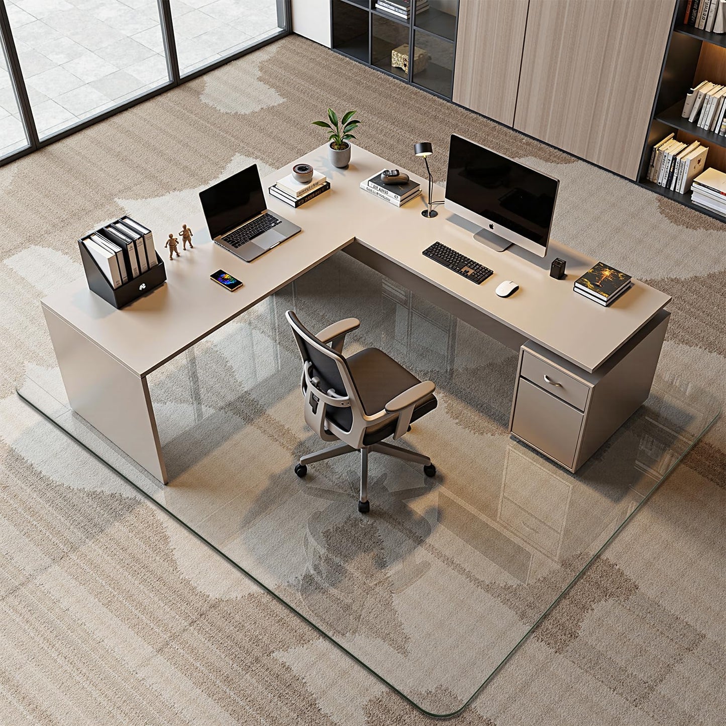 Furnbar 46" x 55" Office Chair Mat for Carpet, Tempered Glass Chair Mat with Rounded Corners and Polished Edges, Desk Floor Mat for Carpet, Hardwood Floor, Office