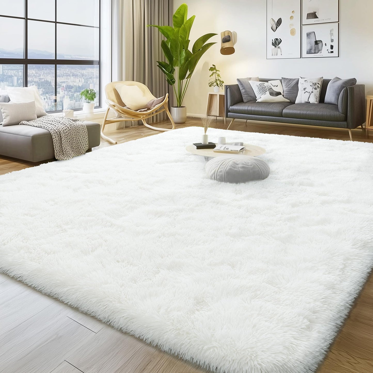 Large 8x10 Area Rugs for Living Room, Cream White Soft Shag Rug for Bedroom, Non-Slip Ultra Fluffy Rug, Modern Plush Carpet for Girls Boys Kids Room Dorm, Fuzzy Rug for Home Decor Aesthetic