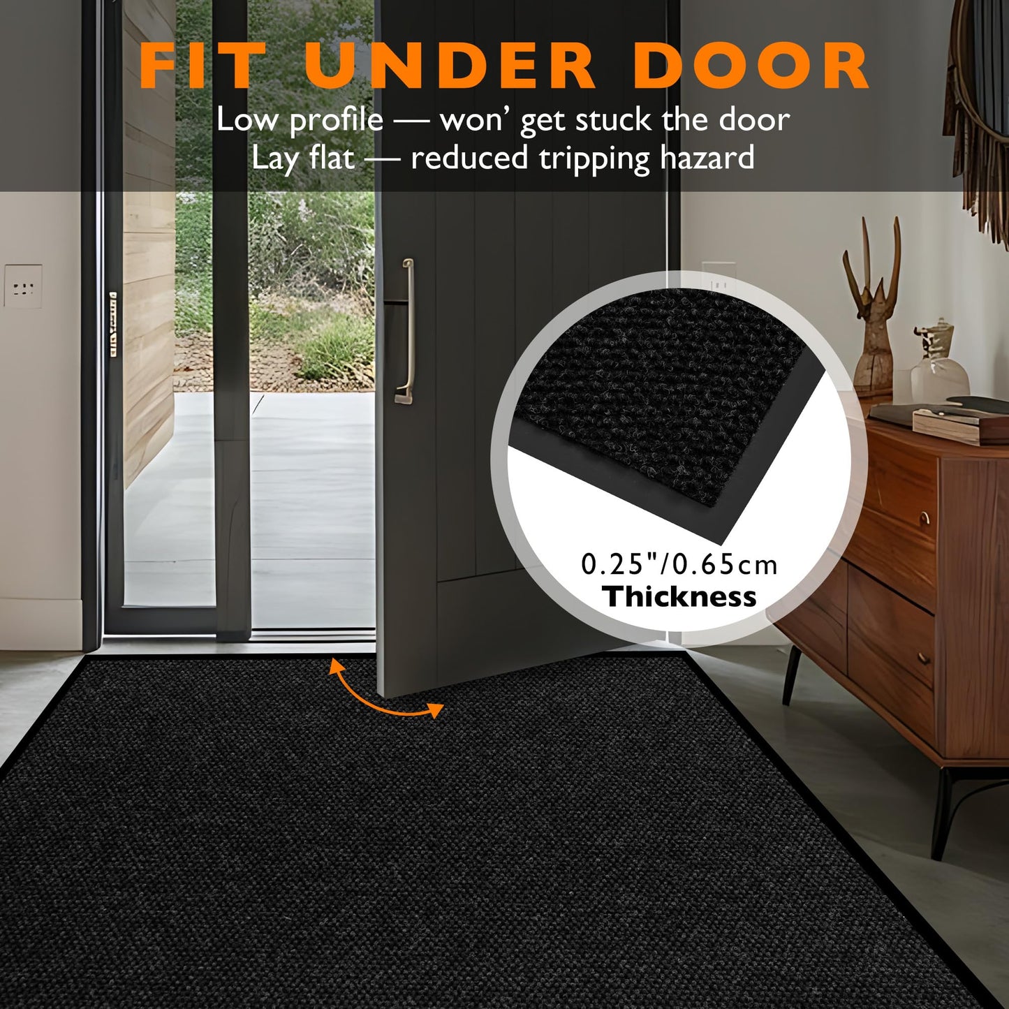 Custom Size Extra Large Front Door Mat, 3FT x 5FT Indoor Outdoor Entrance Commercial Floor Mat, Heavy Duty Dirt Trapper Doormat for Entryway Welcome Mat, Low Profile, Non-Slip, Waterproof