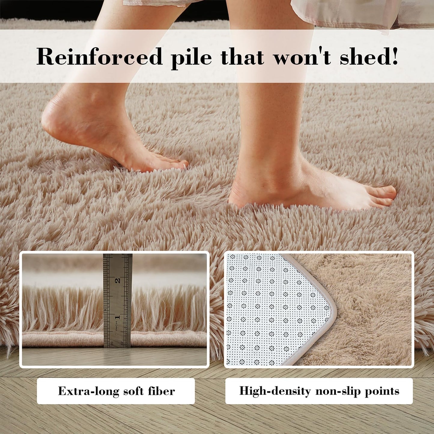 yongyangjuxin Fluffy Rug Shag Area Rug, Beige 8x10 Area Rugs for Living Room, Large Shag Area Rugs for Bedroom Room Home Decor, Upgrade Anti-Skid Rectangular Fuzzy Rugs