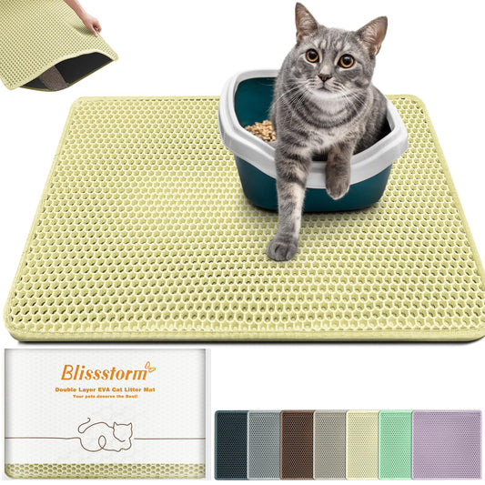 blissstorm Waterproof Cat Litter Mat - New 24x16 Inch Honeycomb Double Layer Traps Litter, Waterproof & Non-Slip Floor Protector, Easy Clean, Odor-Free, Cream