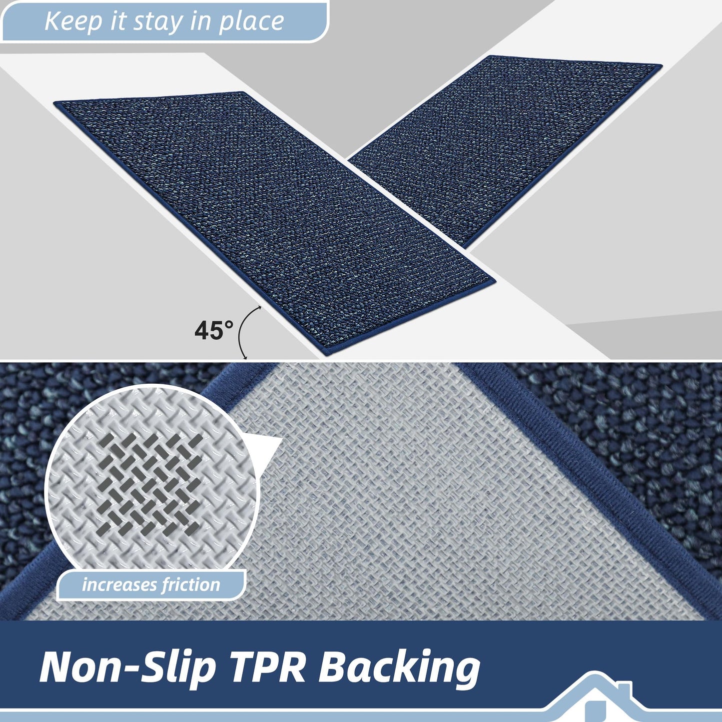 BEQHAUSE Dirt Trapper Door Mat 24" x 36", Non-Slip Washable Doormats Entrance Mat, Dirt Resistant and Absorbent Welcome Mat, Low Profile Floor Mats for Front Back Door and Entryway, Blue