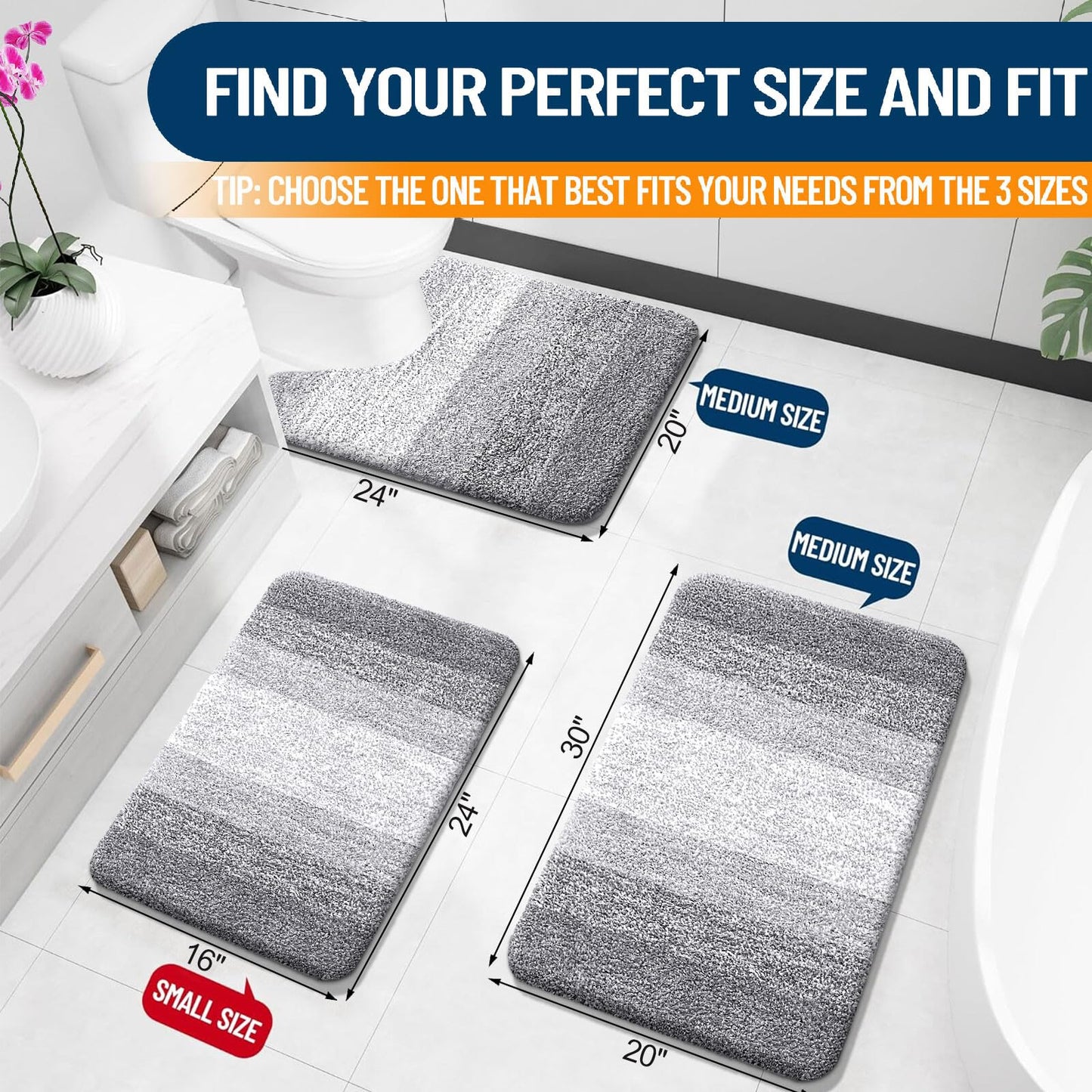 OLANLY Bathroom Rug Mat 30x20, Extra Soft and Absorbent Microfiber Bath Rugs, Non-Slip Plush Shaggy Bath Carpet, Machine Wash Dry, Bath Mats for Bathroom Floor, Tub and Shower, Light Grey