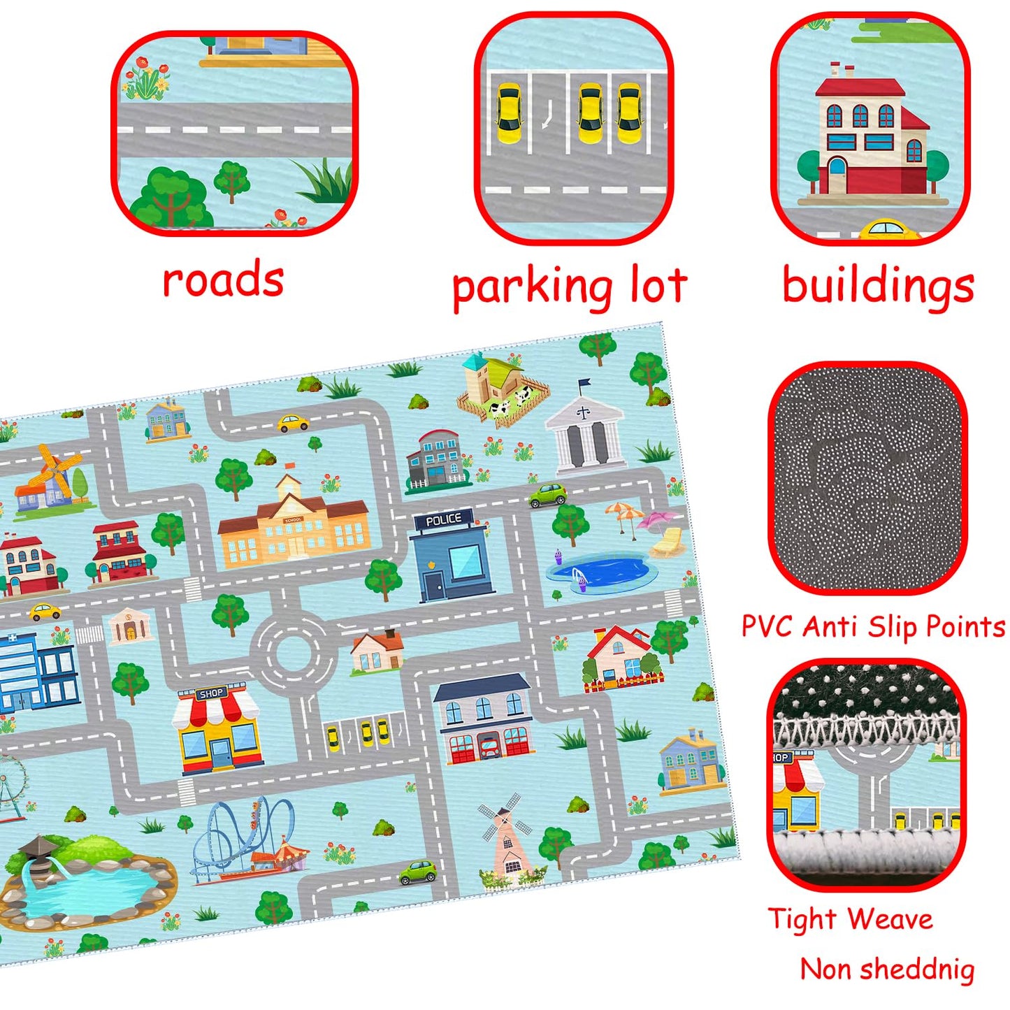 MLLgYq Kids Car Rug, 2' 7" x 4' City Life Traffic Road Playmat for Toy Cars Trains, Non-Slip Race Track Carpet Educational Fun Rugs for Boy and Girl Bedroom Nursery
