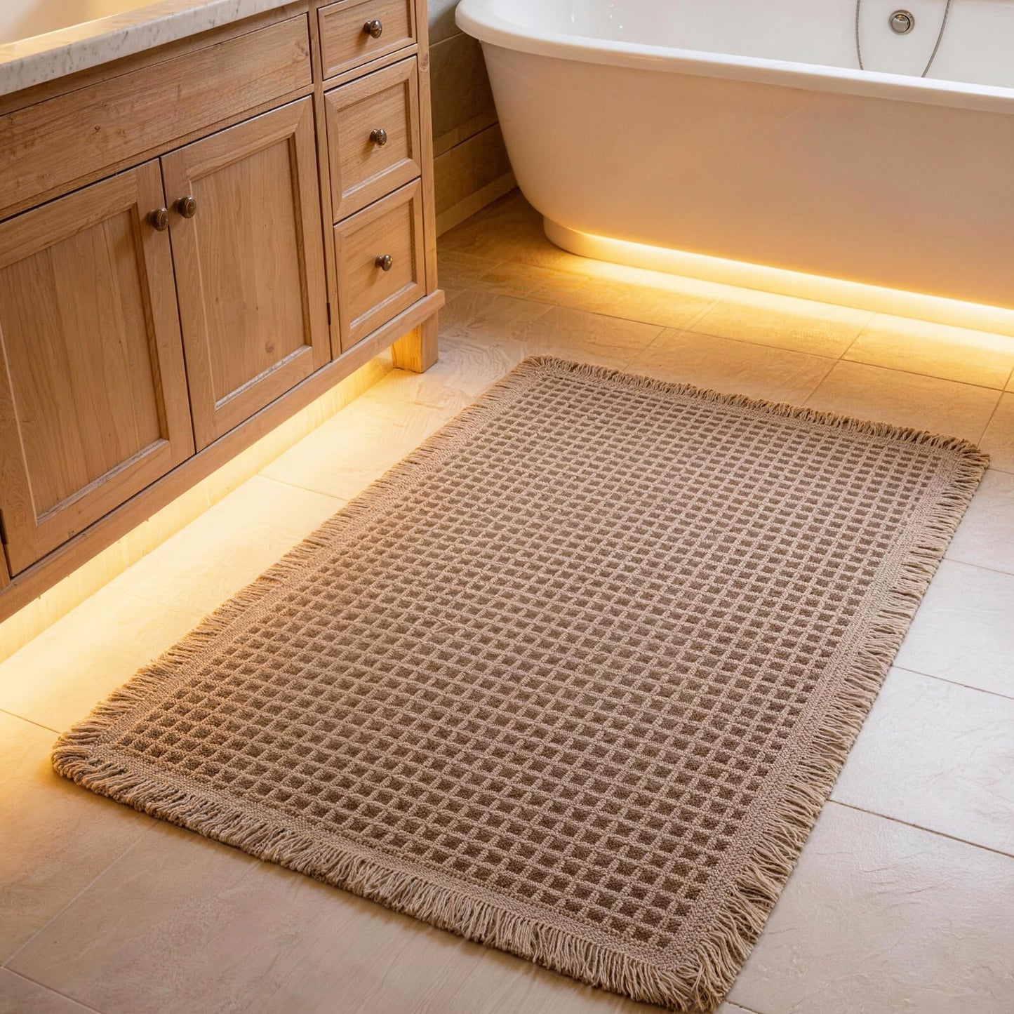 ZVFFDG Waffle Bathroom Rugs, Large Non Slip Absorbent Waffle Knit Bath Mat for Shower Floor, Tub and Bathroom Door, Ultra Soft Quick Dry, Brown, 24"x36"