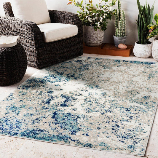 LUXE WEAVERS Rug - Persian Rugs 6097 Abstract Marble Area Rug - Modern Design, Medium Pile, Ivory / Size 5 x 7