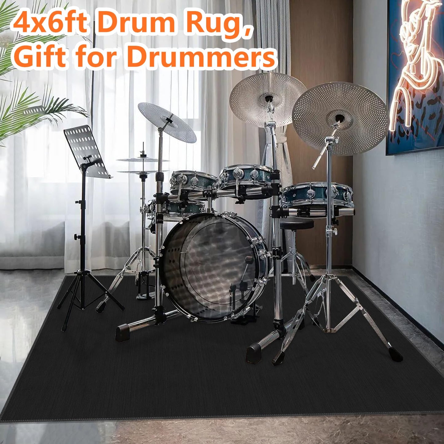 Tasidingster 4x6ft Drum Rug, 5mm Thickened Soundproof Music Rug for Drummers, Drum Rug Mat with Non-Slip Grip Bottom, Drum Carpet for Electric and Jazz Drum Sets, Drum Accessories Gift for Drummers