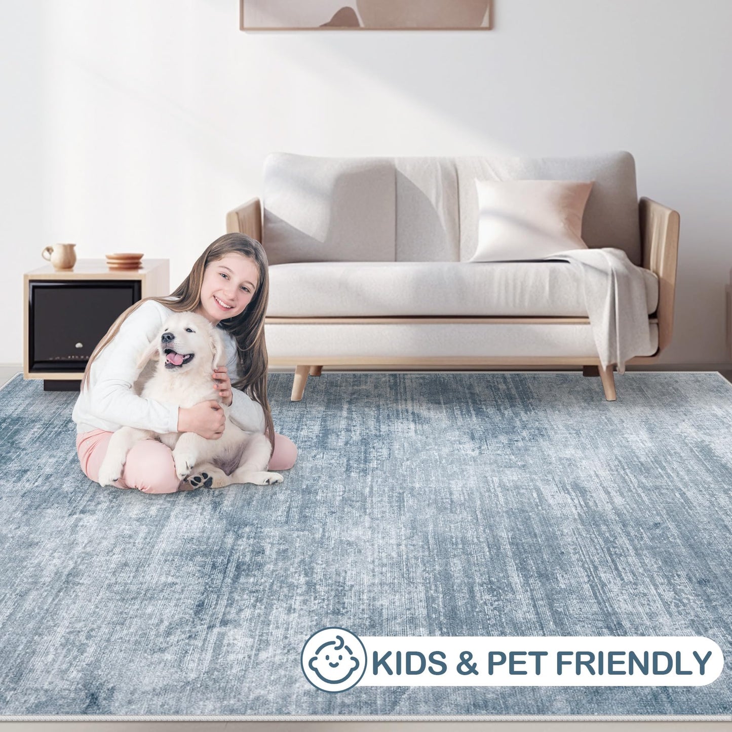 Area Rugs 6x9 Living Room: Washable Rug Modern Abstract Large Rugs Soft Non Slip Neutral Rug Stain Resistant Indoor Carpet for Bedroom Kitchen Dining Room Table Nursery Home Office Rugs(Blue,6'x9')