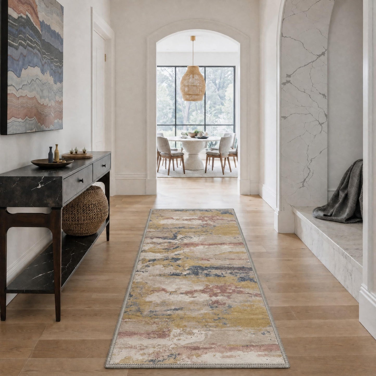 BEIMO 5X7 Area Rugs for Living Room Bedroom, Modern Abstract Machine Washable Rug, Abstract Painting Low Pile Non Slip Soft Stain Resistant Carpet for Dining Room,Laundry Room, Muted Gold