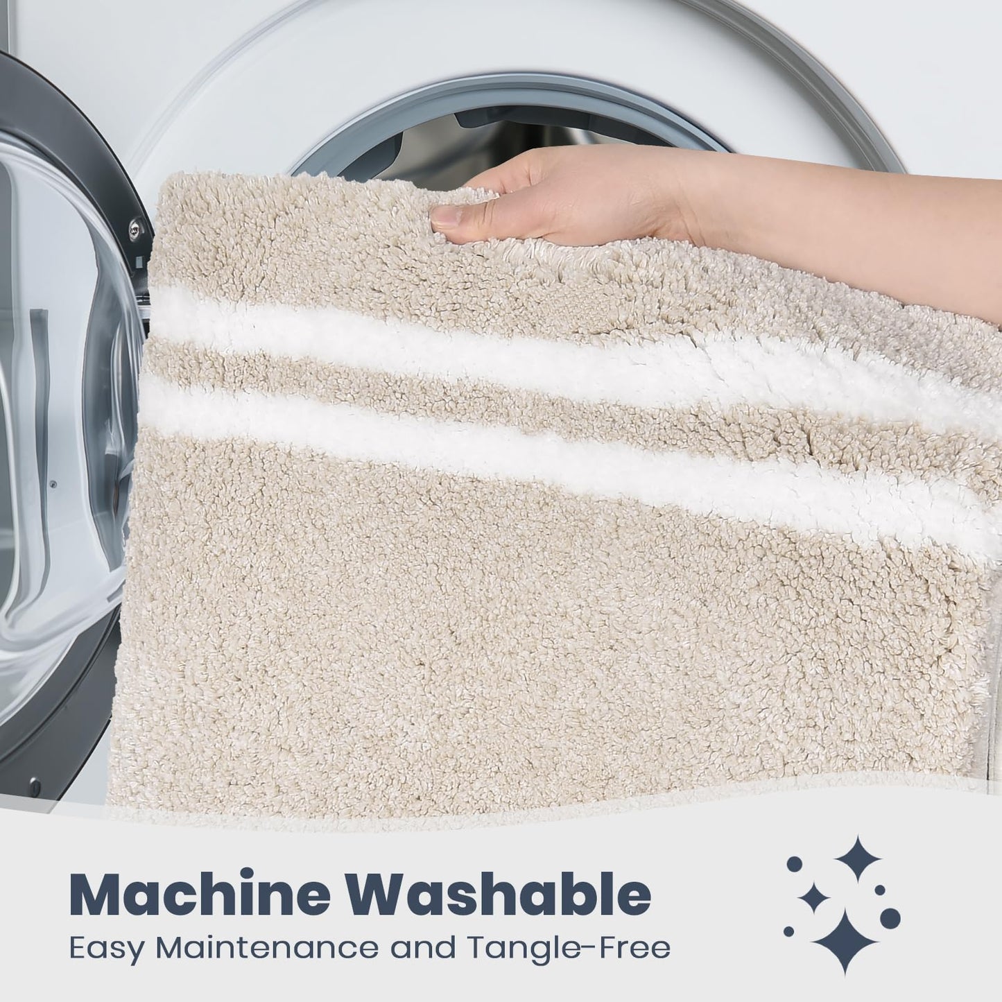 PURRUGS Bathroom Rug Non-Slip Machine Washable 30" x 46", Super Absorbent and Quick Dry Shaggy Microfiber Bath Mat, Extra Soft and Plush Bath Rug for Bathtub, Shower, and Sink, Beige
