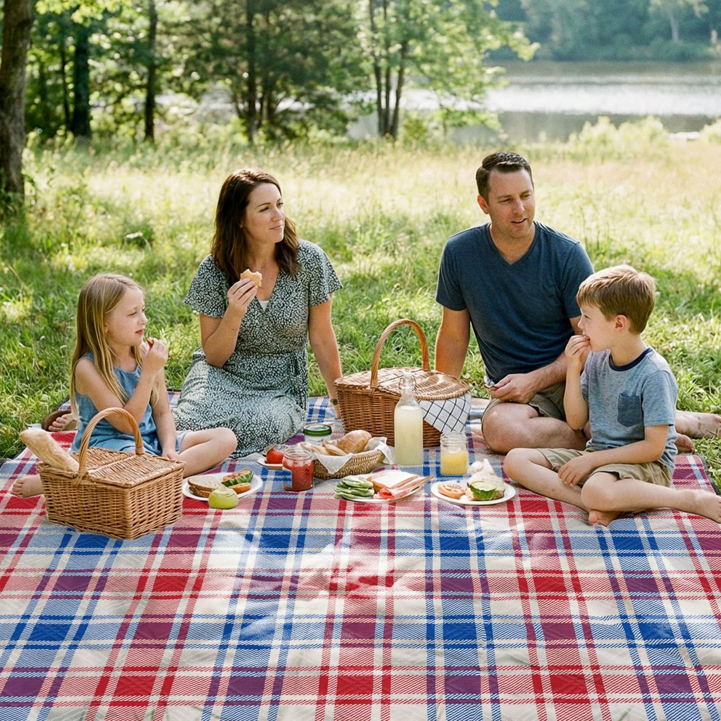 Doonly Picnic Blanket, Large Waterproof Sandproof Beach Blanket, Foldable Outdoor Blanket Picnic Mat for Beach, Camping, Park, Grass, Lawn, Travel, Patriotic Red White and Blue