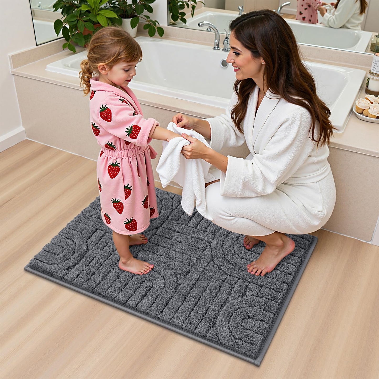 Vaukki Bathroom Rugs Sets 3 Piece, Grey Washable Non Slip Soft Bath Mats for Shower and Tub, Plush Absorbent Microfiber Toilet Rug U Shaped, 32x20+26x18+24x20 Inch