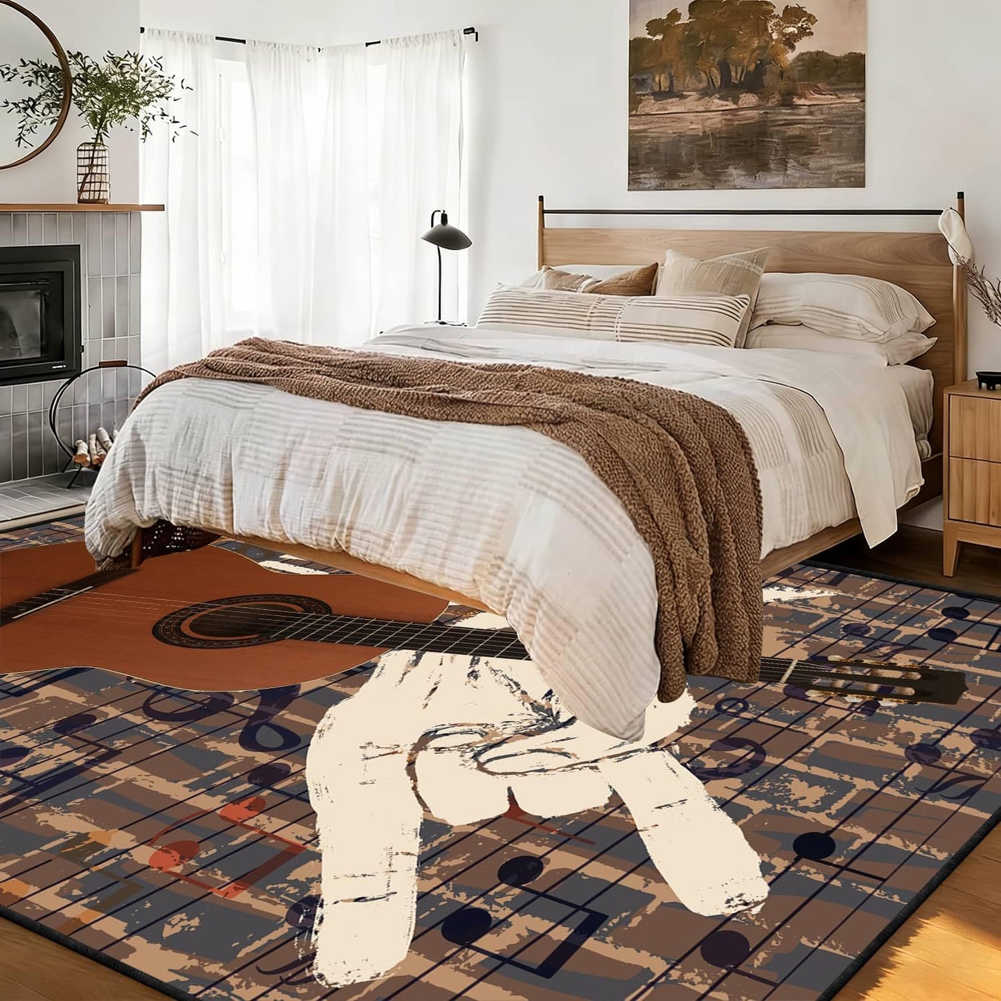 LGGLOVELIN Acoustic Guitar Rock Music Area Rug 1.5x2.5ft Brick Wall Art Decor Carpet Soft Washable Non Slip Mat Large Playroom Floor Carpet for Indoor Teenager Boys Bedroom Man Cave Studio Decor