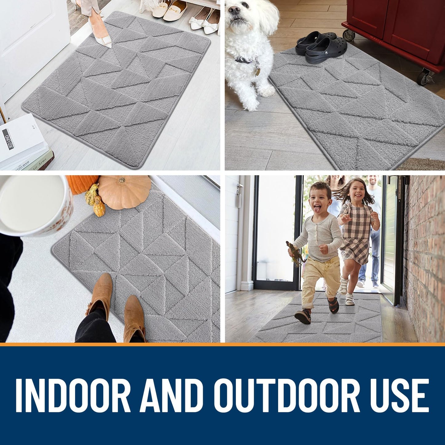 OLANLY Door Mats Indoor, Non-Slip, Absorbent, Dirt Resist, Entrance Washable Mat, Low-Profile Inside Entry Doormat for Entryway (36x24 inches, Grey)