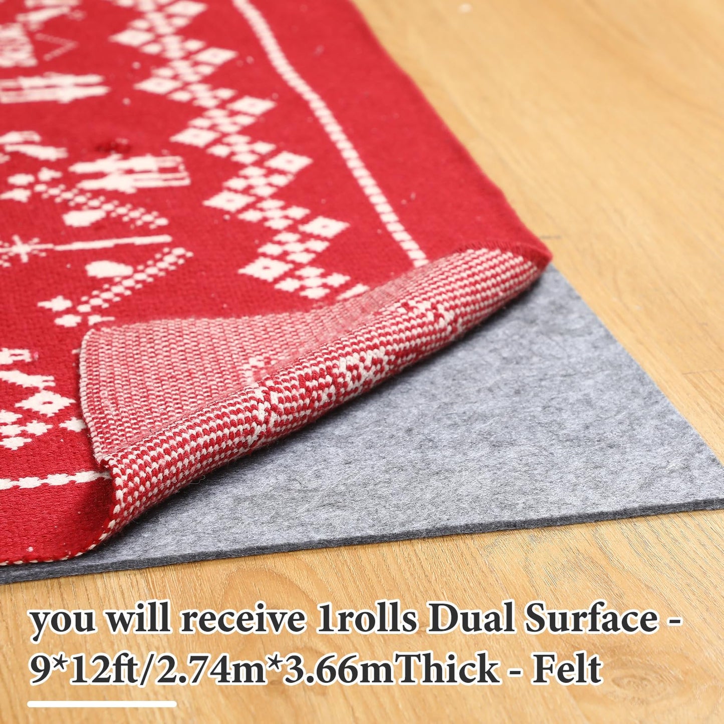 Nuanchu Felt Rug Pad 9x12 Feet, 1/4 Inch Thick Carpet Padding for Hardwood Floors, Grey Under Rug Protector, Safe Floor Cushioning Mat Ruggable Compatible Grip Underlay