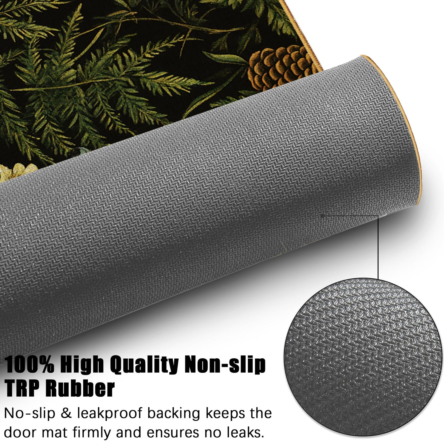 Dark Green Herb Plants Indoor Outdoor Door Mat,Wildflowers Front Floor Mat Non-Slip Absorbent Low-Profile Washable Inside Entrance,Linen Sturdy Soft Entry Doormat for Entryway
