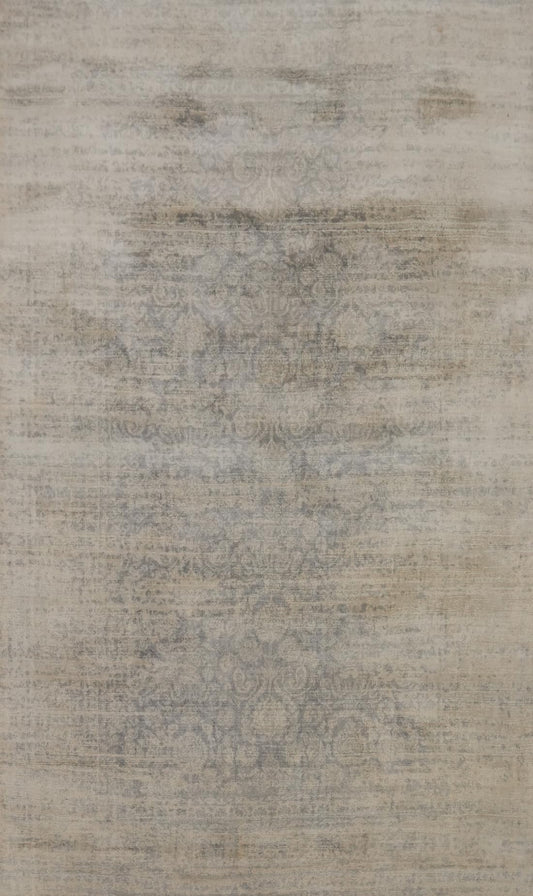 Rug Source Transitional Collection, 5x8 Rug, Hand Knotted Greys & Charcoal All-Over Rug, Oriental Viscose Silk Carpet for Foyer, Entryway and Hallway
