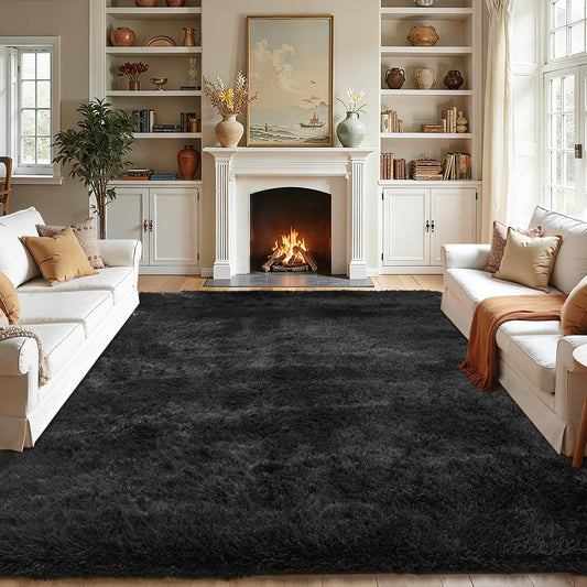 LEDODO Fluffy Area Rugs for Bedroom - Soft Plush Shag Rug for Living Room Nursery Kids Room - Non Slip Fuzzy Shaggy Floor Carpets for Girls Boys Play Room Dorm Decor (Black, 5' x 7')