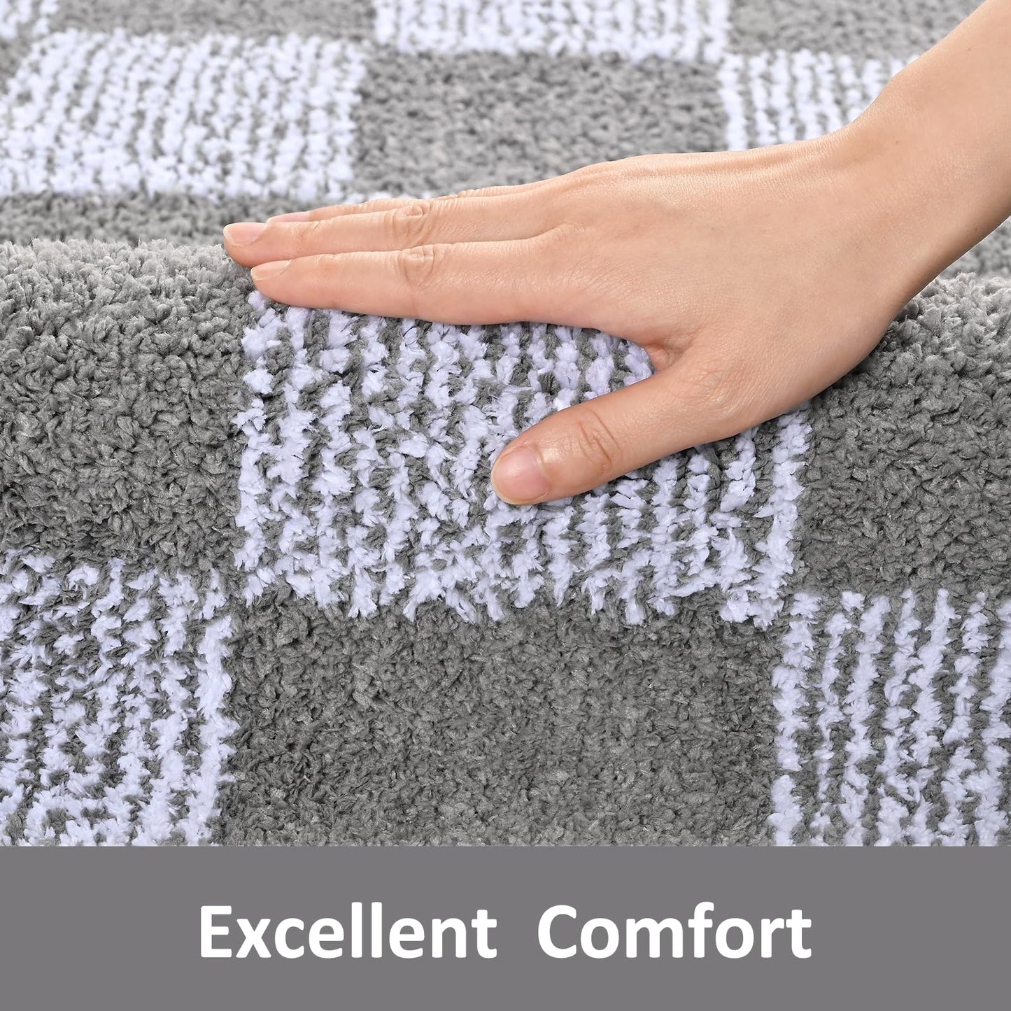 LOCHAS Microfiber Bathroom Rug 24×17 Inch, Non Slip Rubber Backing Absorbent Soft Bath Mat, Machine Washable Carpet for Bathroom Kitchen Bedroom Entryway, Grey