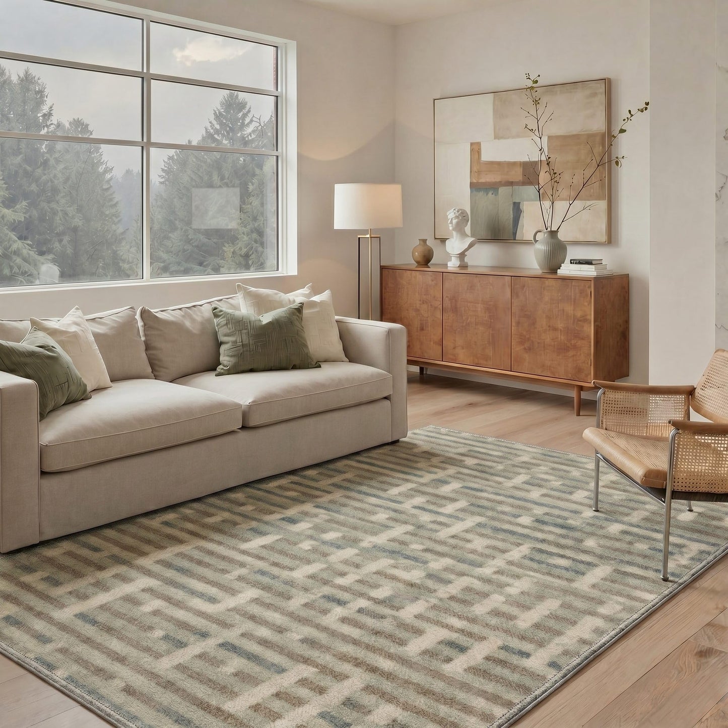 BEIMO 8X10 Area Rugs Minimalist Broken Stripes Rug, Low Pile Non Slip Machine Washable Indoor Rug for Living Room Bedroom Dining Room Home Office, Dusty Sage
