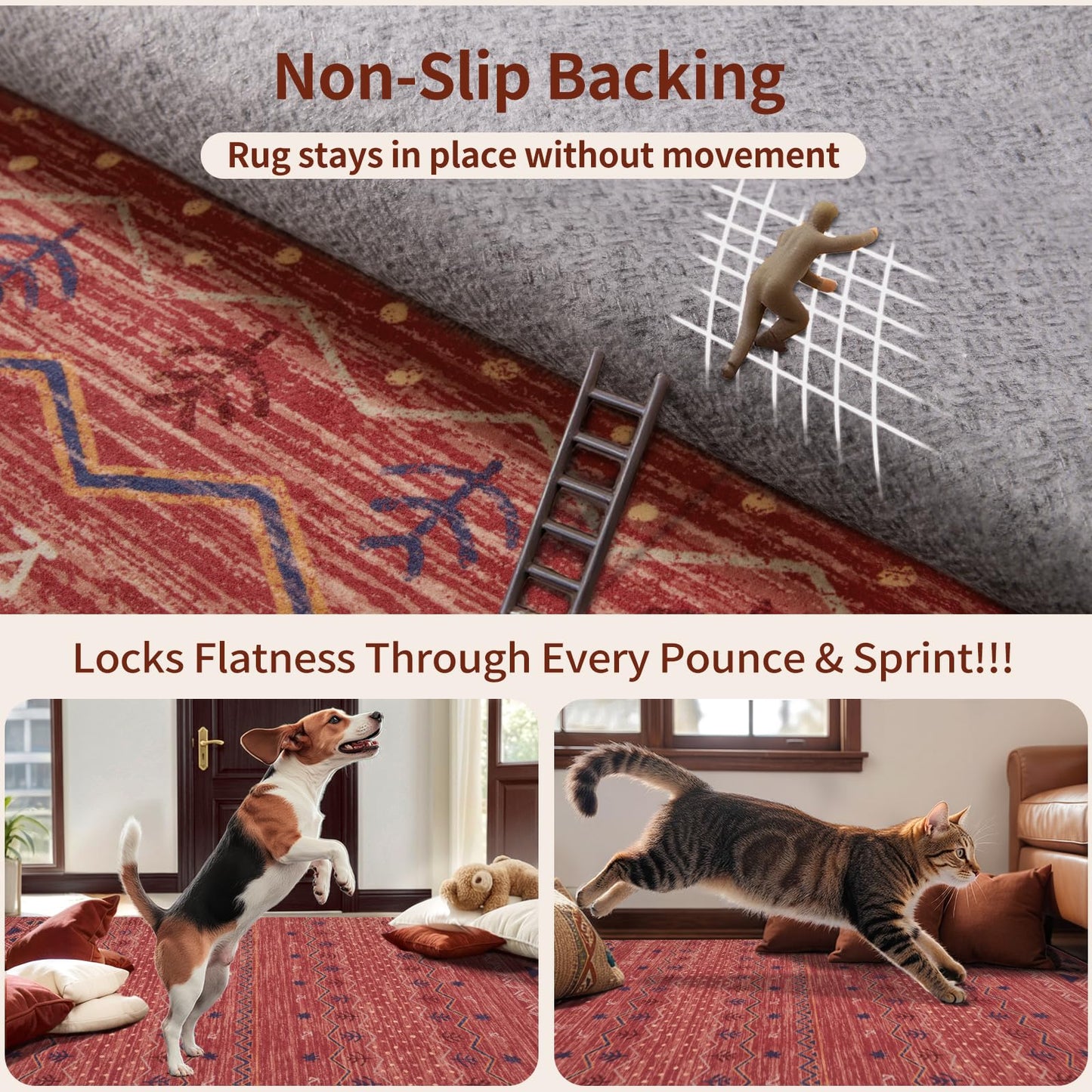 SERISSA 2x4 Rugs for Entryway, Washable Non-Slip Kitchen Runner Rug Small Red Ochre Rug, Soft Low-Pile Boho Geometric Door Mat Indoor Entrance Front Door Carpet for Bedroom Bathroom