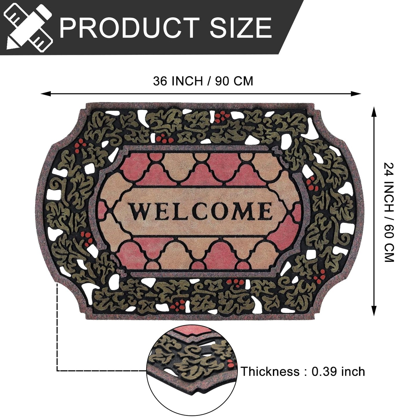 CHICHIC Entrance Door Mat Large 24 x 36 Inch Entry Way Doormat Front Door Rugs Outdoors Heavy Duty Welcome Mat Non Slip Rubber Back Low Profile for Garage, Patio, High Traffic Area, Small Flower