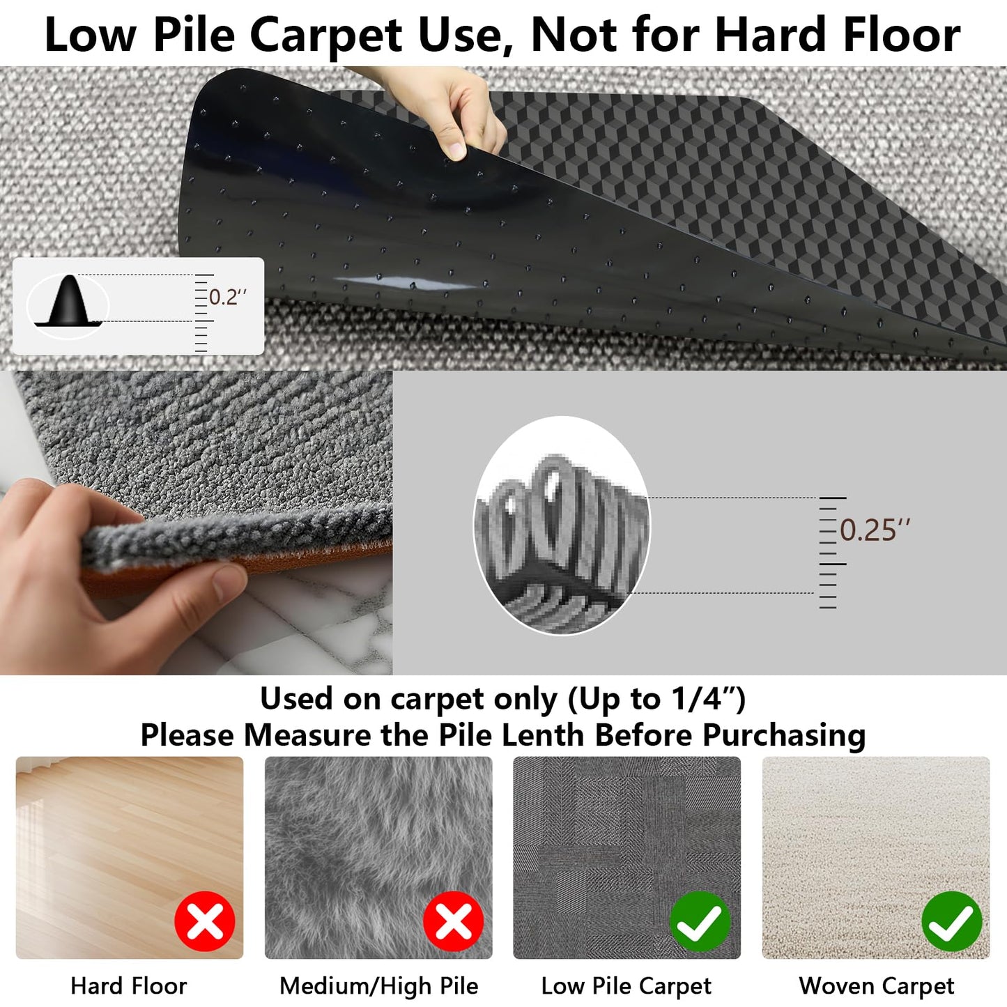 AiBOB Office Chair Mat for Carpet, 60"x48"Gaming Computer Desk Mat for Low Pile Carpet, Heavy Duty Floor Protector Mat for Rolling Chairs, Easy Glide Chair Mat for Home Office