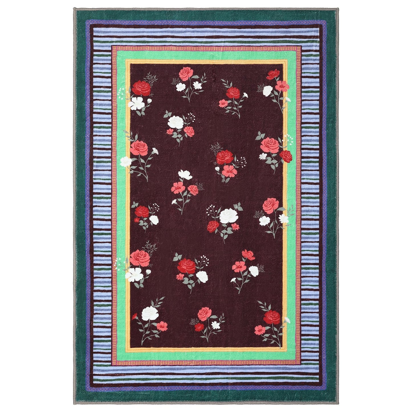 GarveeHome Brown 8x10 Area Rug, Vintage Floral Design, Machine Washable Rug Low Pile, Lightweight Non Slip, Soft Carpet for Living Room Bedroom Dining Room Nursery