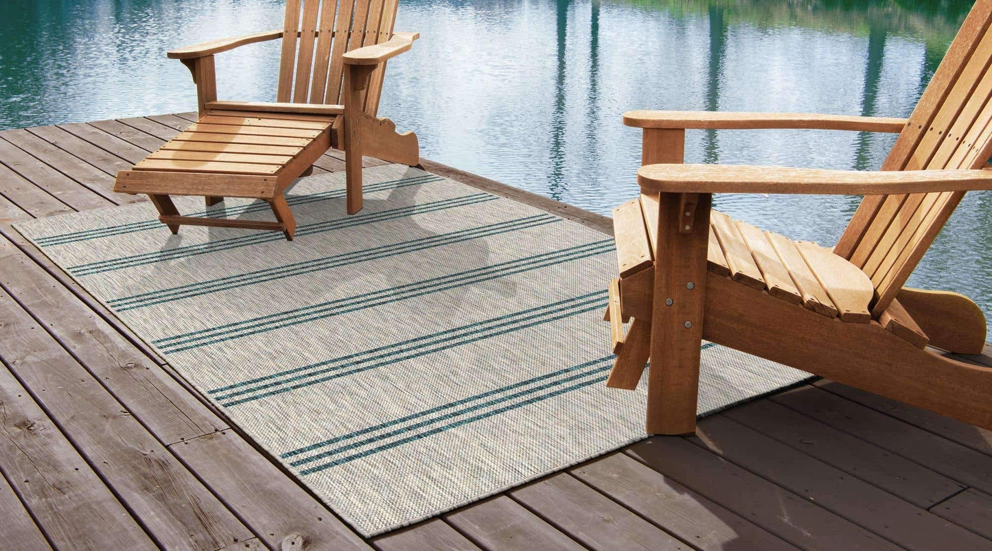 Unique Loom Outdoor Collection Area Rug - Anguilla (4' x 6' Rectangle, Light Gray/ Teal)