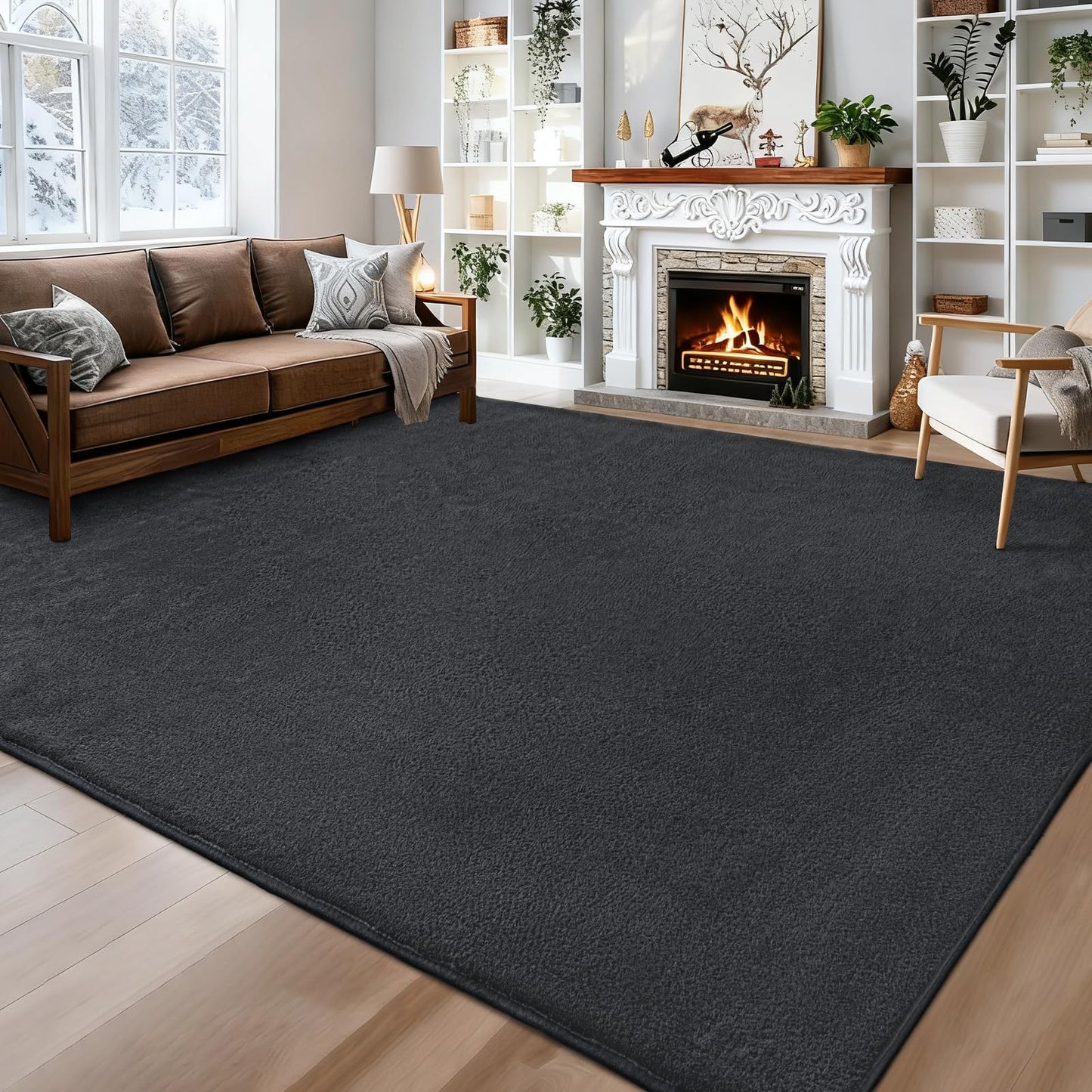QDUIDU Large Area Rugs for Bedroom Living Room - 5x8 Feet Ultra Soft Dark Grey Rug Thickened with Memory-Foam, Solid Modern Minimalist Carpets for Home Decor, Non-Slip and Comfy Nursery Room Rugs