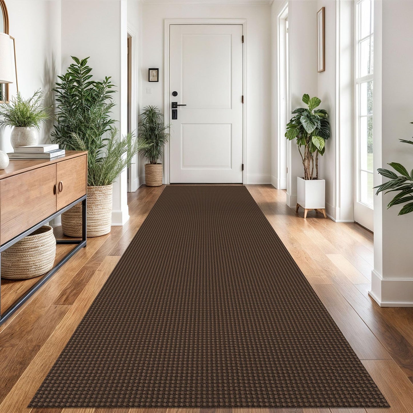 Ivissy Braided Runner Rug 3x12 Ft Washable Runners for Hallways Non Slip Rubber Backed Kitchen Runners Cotton Long Entryway Runner Indoor, Woven Carpet for Hall Kitchen Entryway, Brown