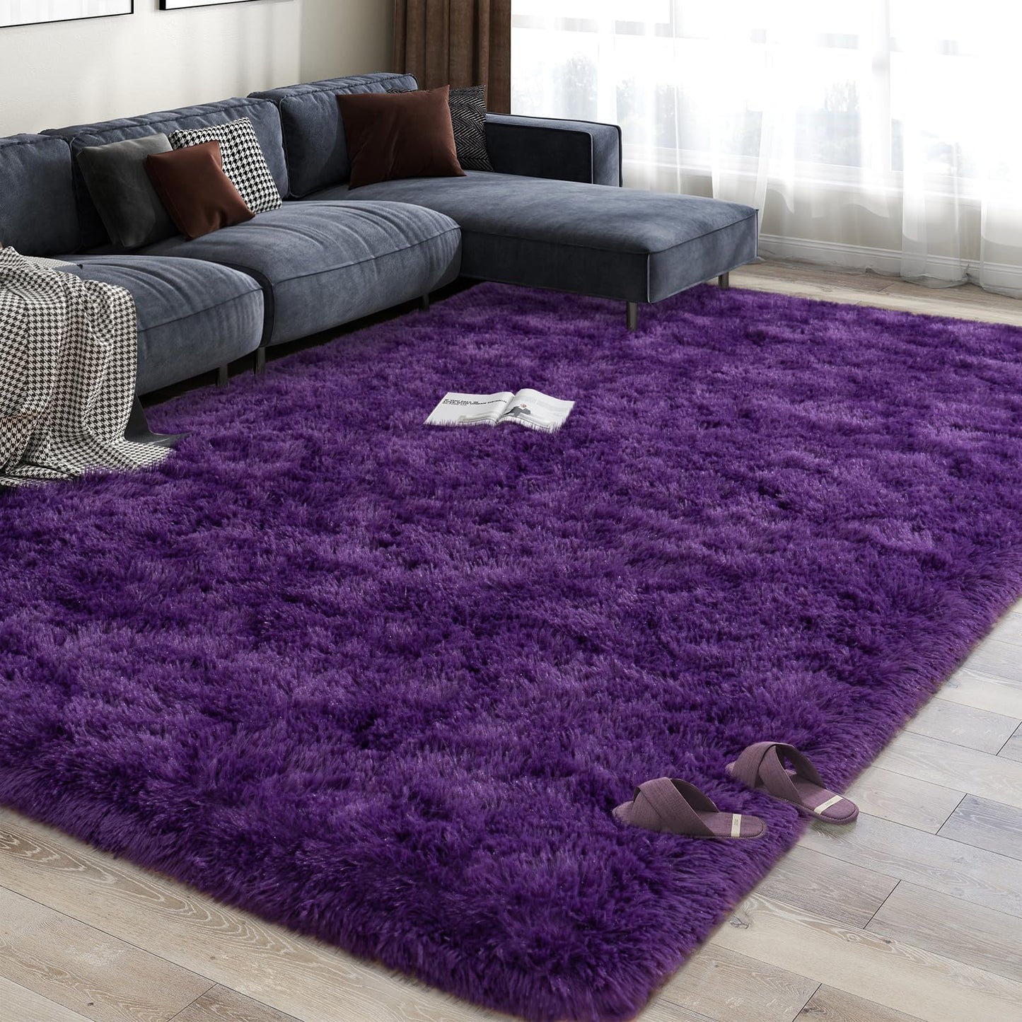 Ailyei 8x10 Large Area Rugs for Living Room, Ultra Soft Purple Big Shag Rug for Bedroom Nursery, Modern Fluffy Plush Carpet for Girls Boys Kids Room Dorm Home Decor, Upgrade Non-Slip