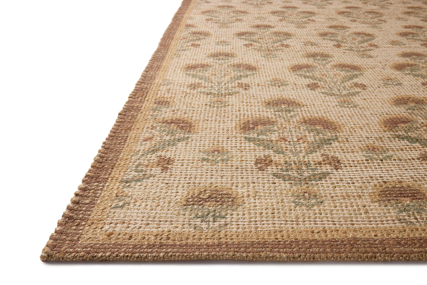Loloi Chris Loves Julia Rue Collection RUE-01 Wheat/Sage 8'-6" x 11'-6" Area Rug Jute Neutral Floral Living Room Bedroom Rug