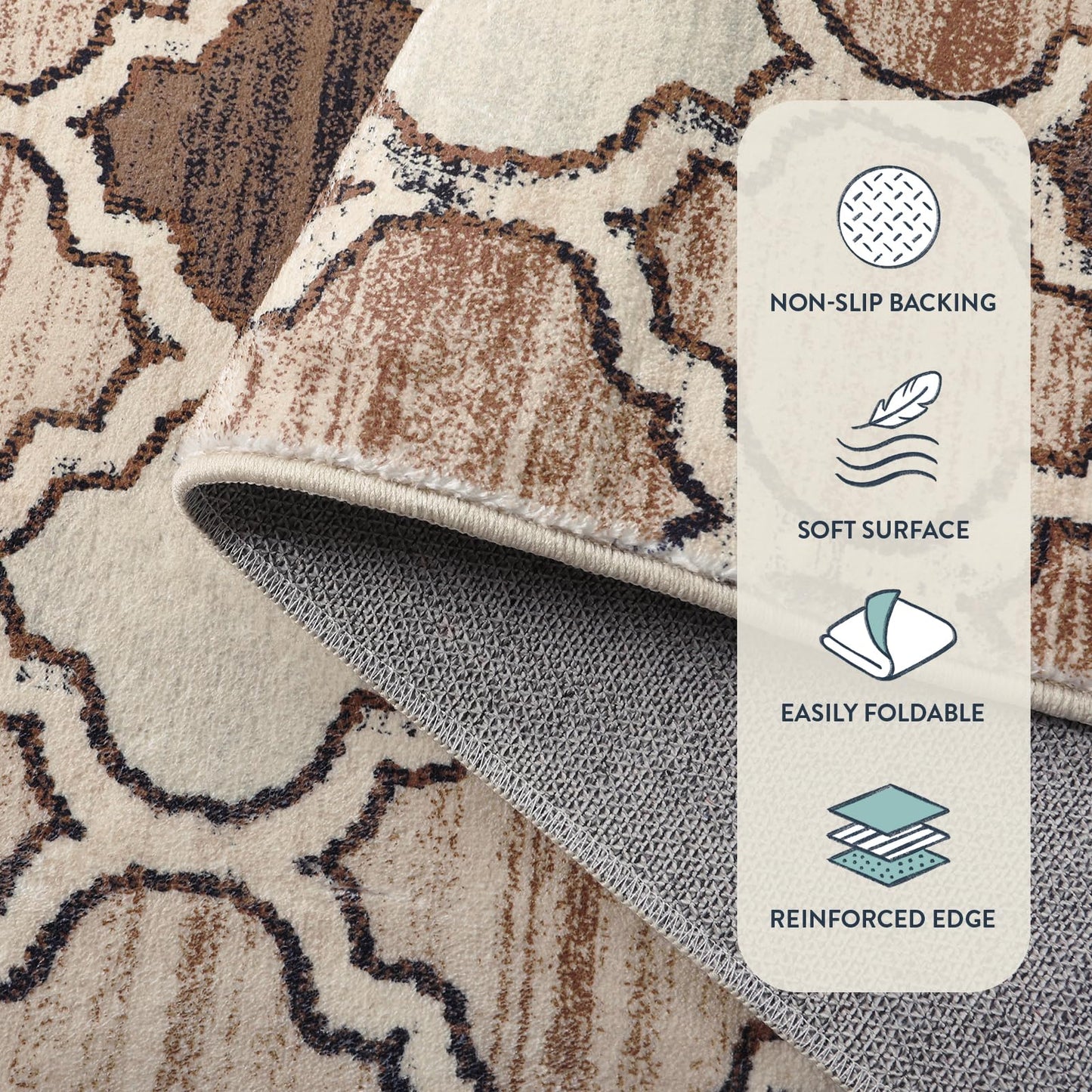 Lahome Moroccan Round Rugs - 4x4 Washable Non-Slip Small Round Area Rug Throw Soft Circle Rugs for Bedroom, Modern Print Indoor Round Carpet for Entryway Sofa Kitchen Living Room (Coffee, 4Ft-Round)