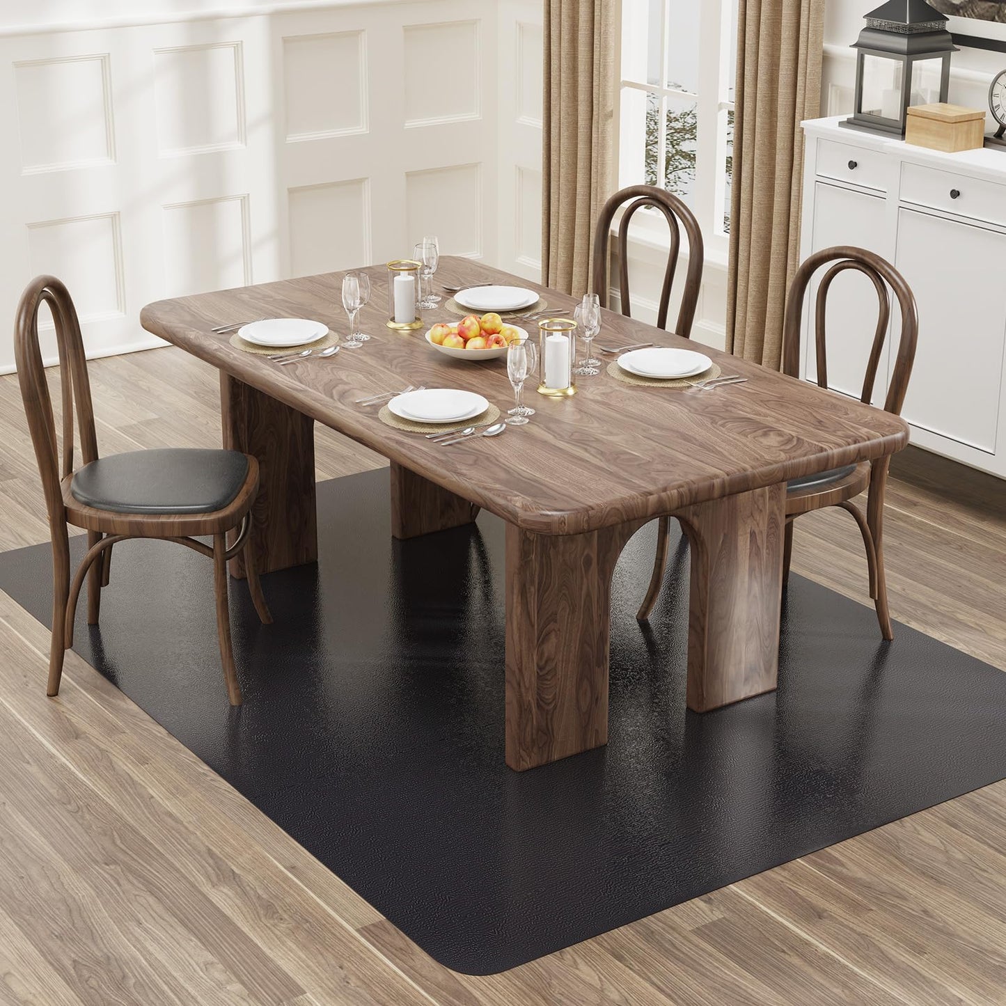 BelleCosy 5'×7' Black Floor Mat for Under Dining Room Table, No Scratch Durable Plastic Area Rug for Kitchen, Waterproof Easy Flat Floor Protector for High Traffic Area