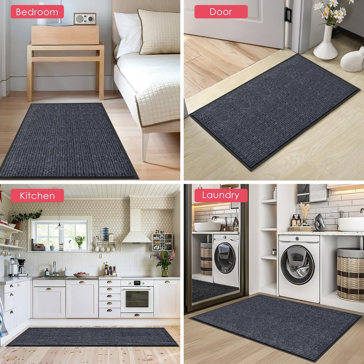 Kuyal Front Door Mat, 3'x5' Indoor Outdoor Entrance Mat, Commercial Floor Mats Inside Outside Entrance, Heavy Duty Durable Welcome Mats, Rubber Backing Non Slip Outdoor Mats for Entryway,Dark Gray