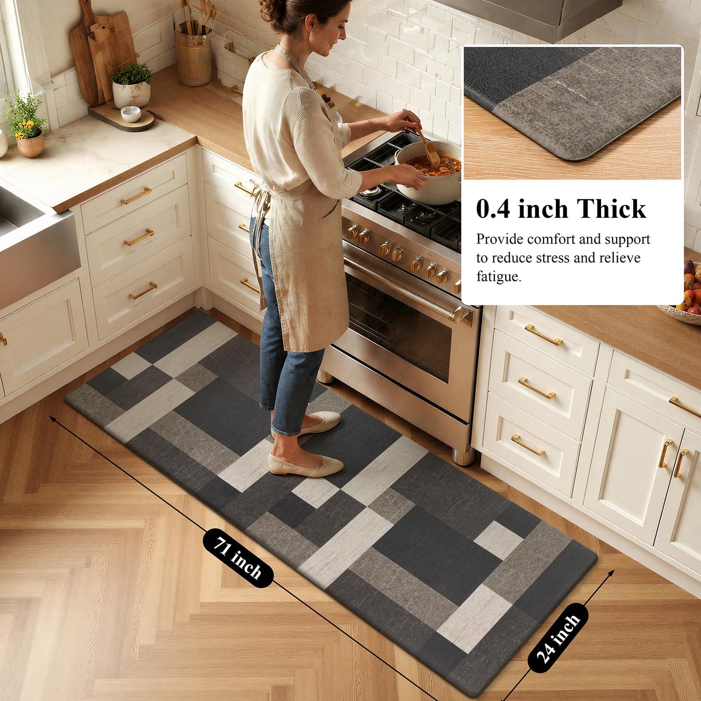 Ileading Anti Fatigue Kitchen Mat, Non Slip Cushioned Standing Floor Mat, Waterproof Kitchen Runner Rug, Farmhouse Comfort Padded Mat for Sink, Laundry, Office, Brown, 24''x71''